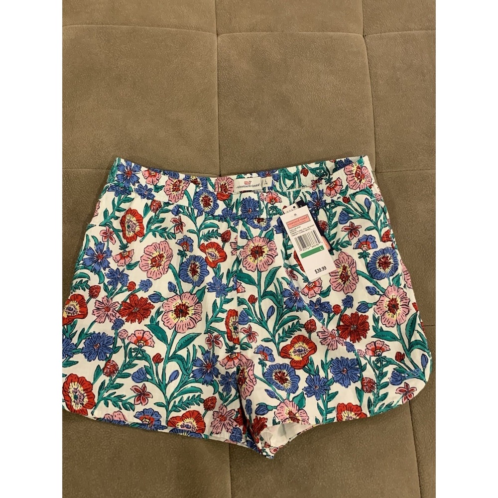 Vineyard Vines Shorts Size Large Girls 14  Pull On Floral Shorts White Lined New